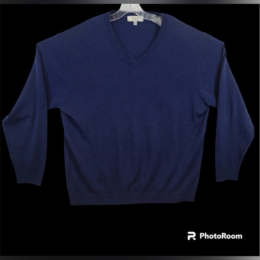 Turnbury Extra Fine Merino Wool V-neck sweater in navy blue SZ XL